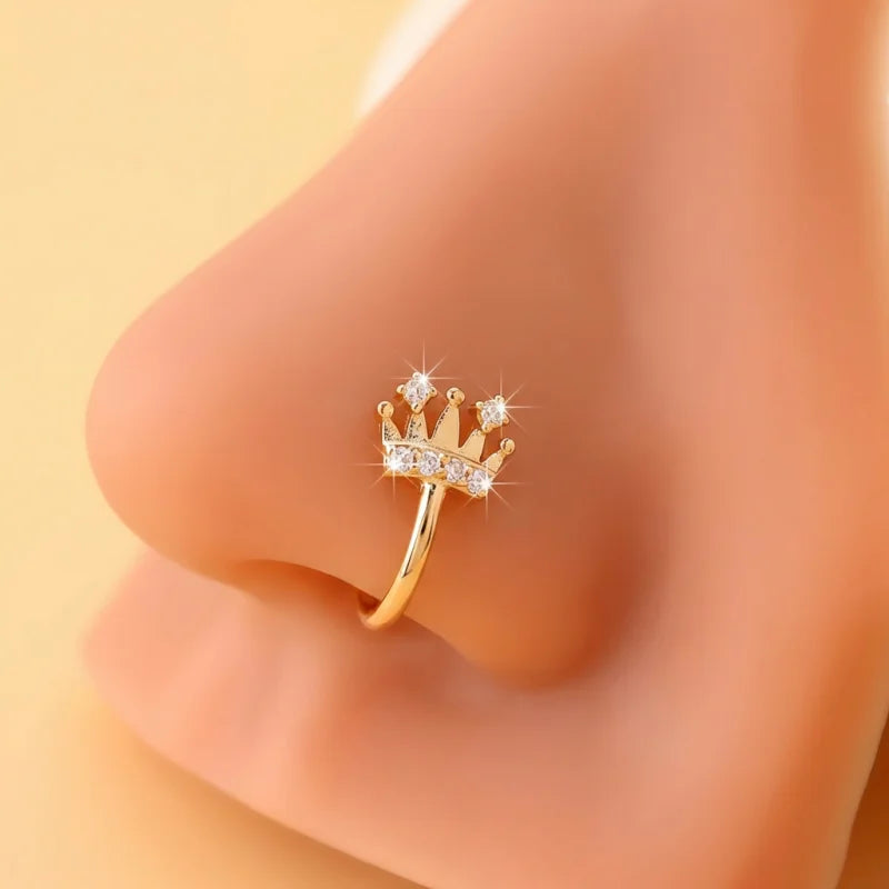 1-piece set of women's fashionable crown inlaid with continuous row synthetic zircon U-shaped nose clip without perforation