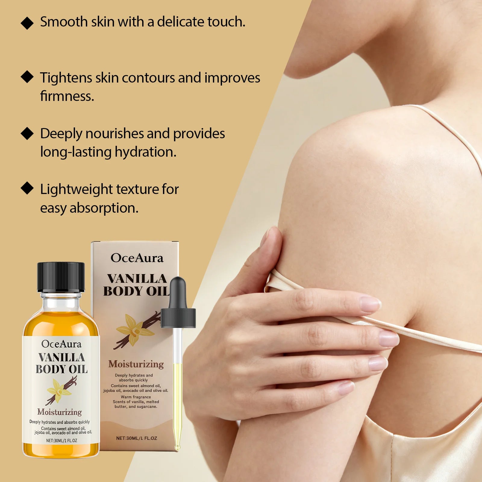 Stress Relief Vanilla Massage Oil Deeply Moisturizes Soothes Muscles Promotes Relaxation Herbal Bath Body Care Formula Oils 30ml