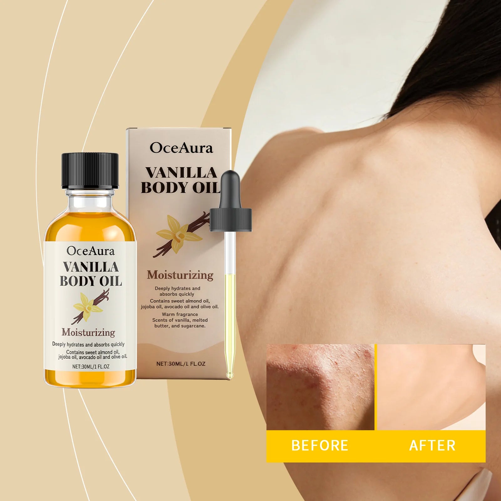 Stress Relief Vanilla Massage Oil Deeply Moisturizes Soothes Muscles Promotes Relaxation Herbal Bath Body Care Formula Oils 30ml