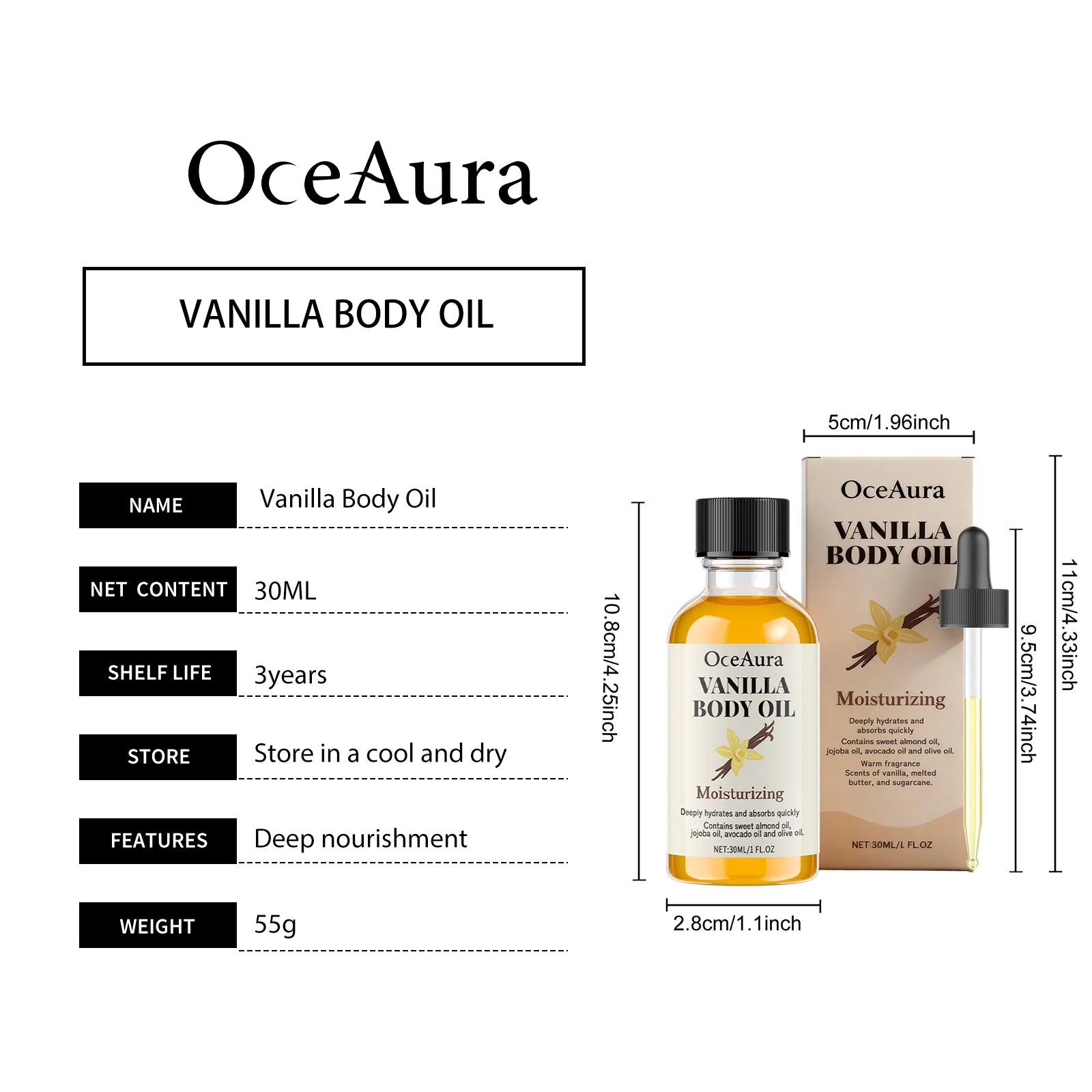Stress Relief Vanilla Massage Oil Deeply Moisturizes Soothes Muscles Promotes Relaxation Herbal Bath Body Care Formula Oils 30ml
