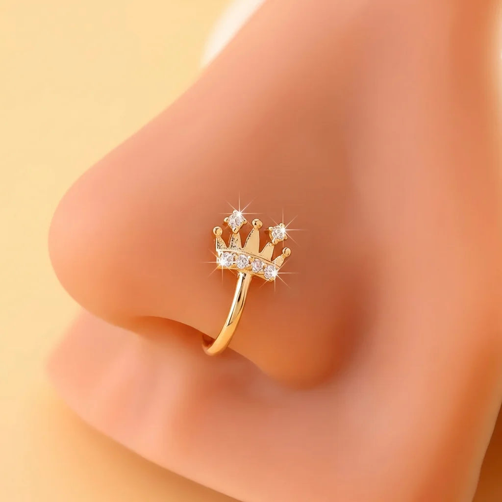 1-piece set of women's fashionable crown inlaid with continuous row synthetic zircon U-shaped nose clip without perforation