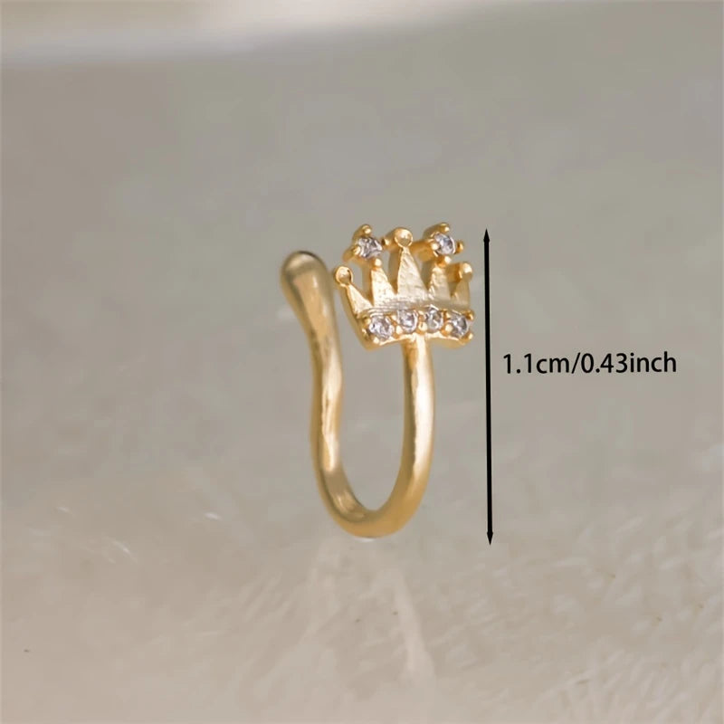 1-piece set of women's fashionable crown inlaid with continuous row synthetic zircon U-shaped nose clip without perforation