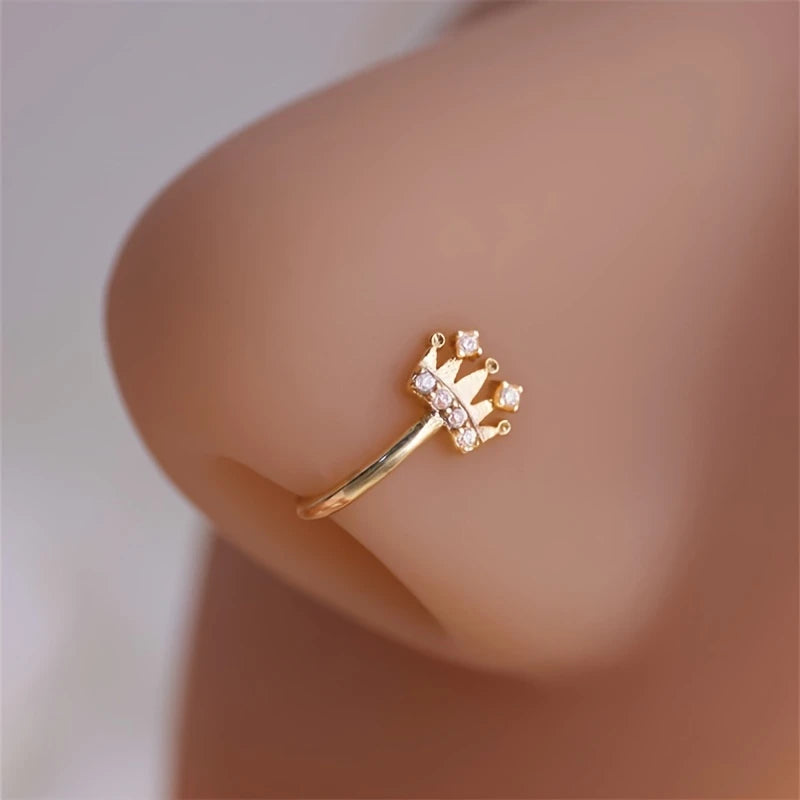 1-piece set of women's fashionable crown inlaid with continuous row synthetic zircon U-shaped nose clip without perforation