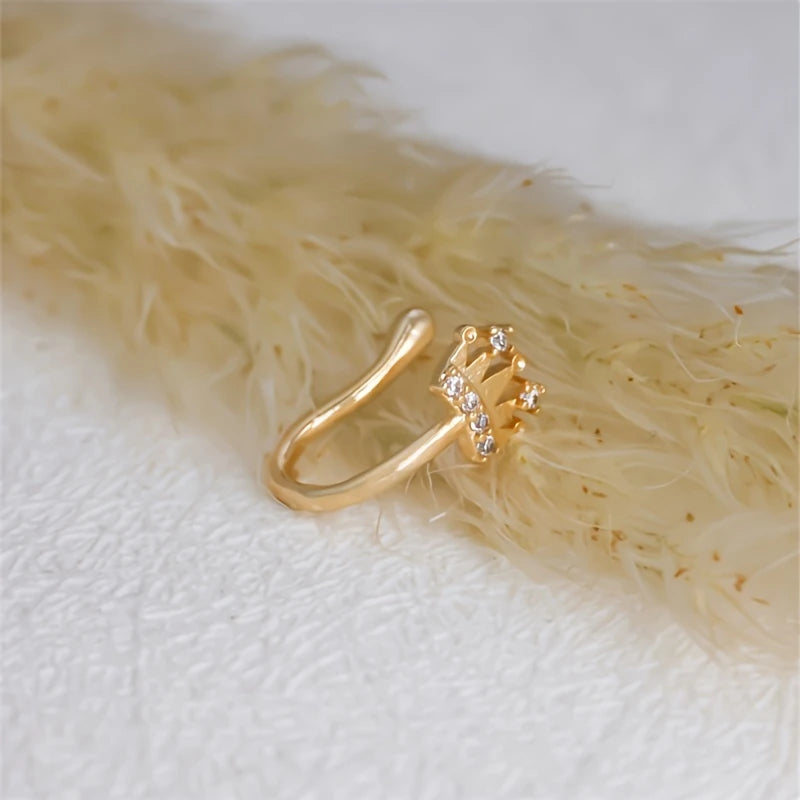 1-piece set of women's fashionable crown inlaid with continuous row synthetic zircon U-shaped nose clip without perforation